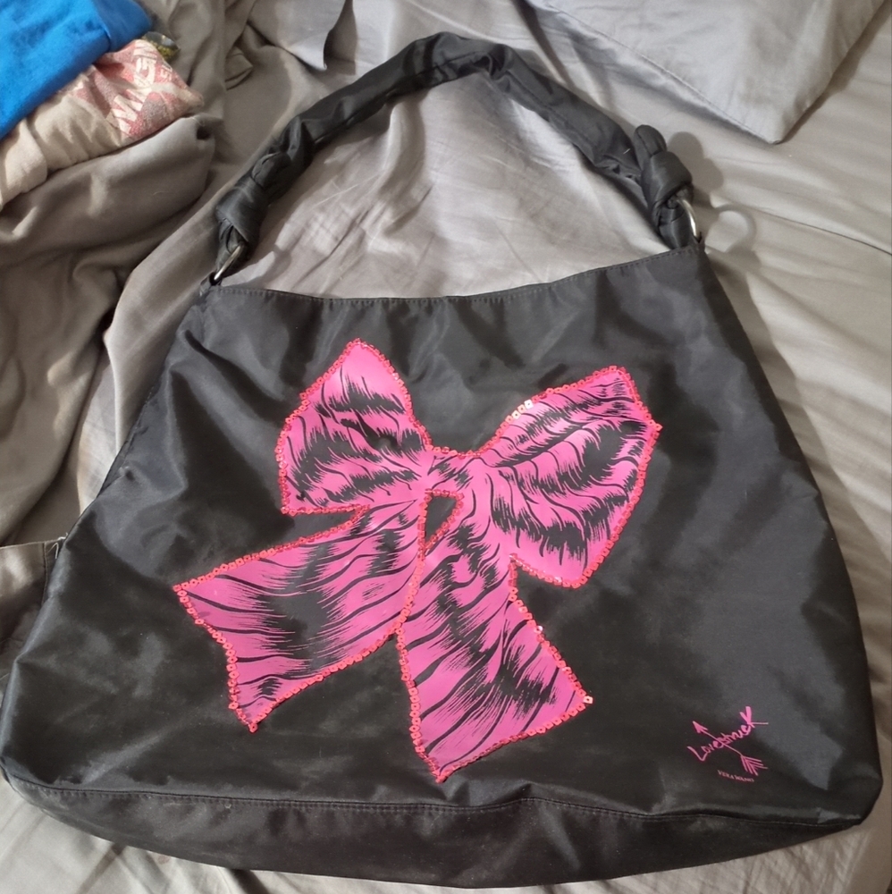 LOVESTRUCK by VERA WANG Women's tote bag Black and Pink Bow Print